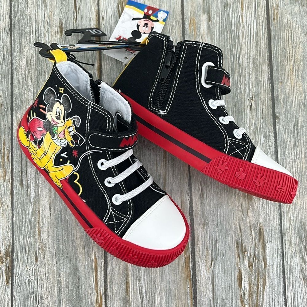 Toddler Disney Mickey Mouse & Pluto Hi Top Sneakers Shoes Size 10